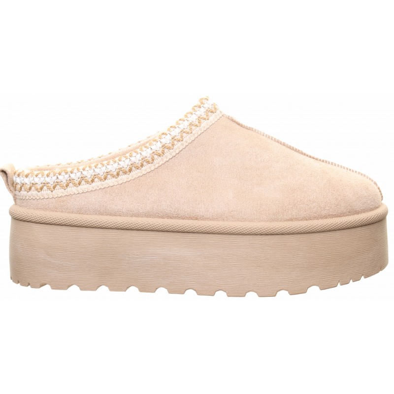 Beige Embroidered Platform Mule
