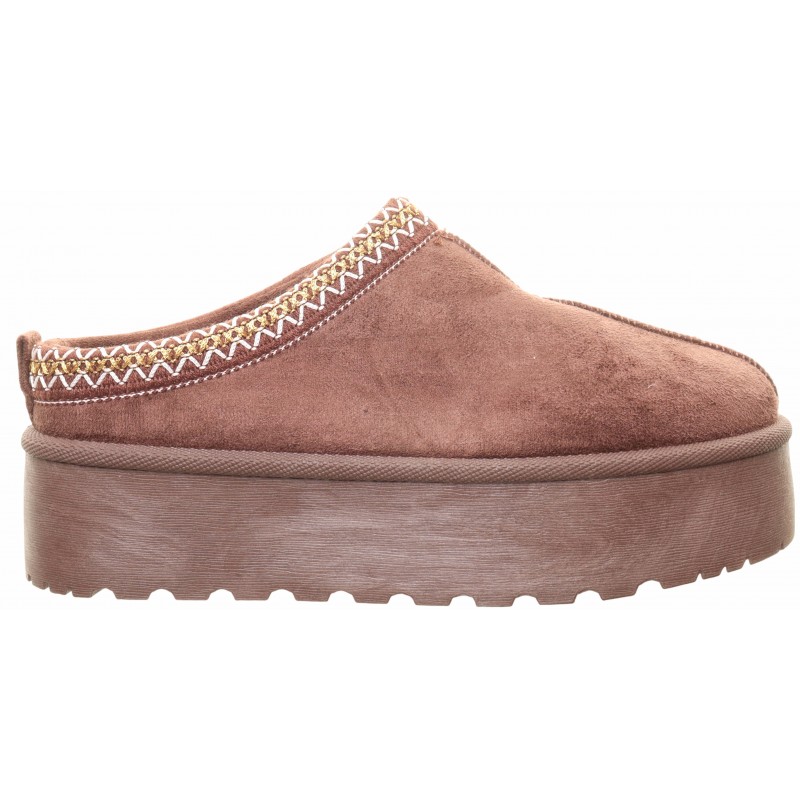 Brown Embroidered Platform Mule