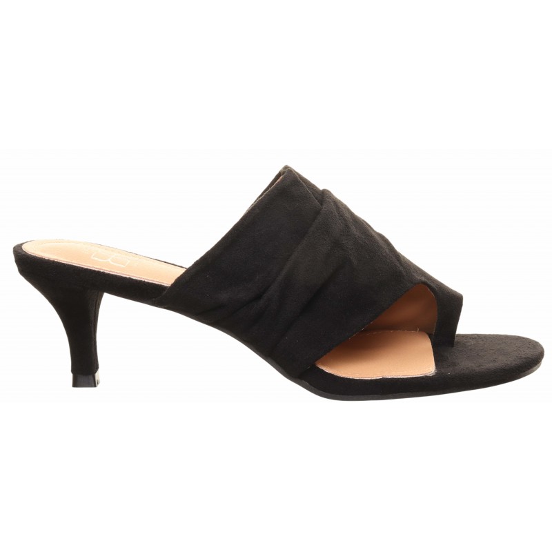 Black Ruched Instep Low Heel Mules