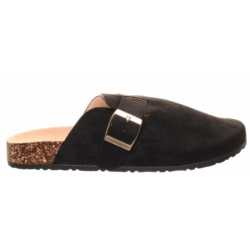 Black Buckle Foot-bed Mules