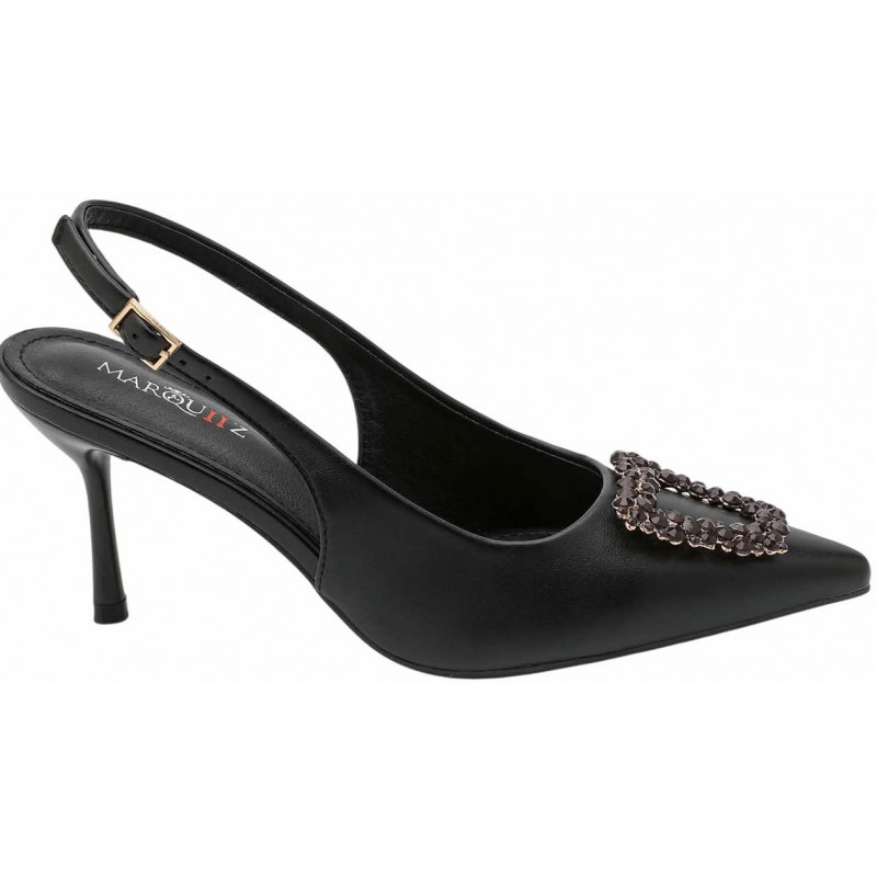 Black Gilt Trim Mid Heel Sling Backs