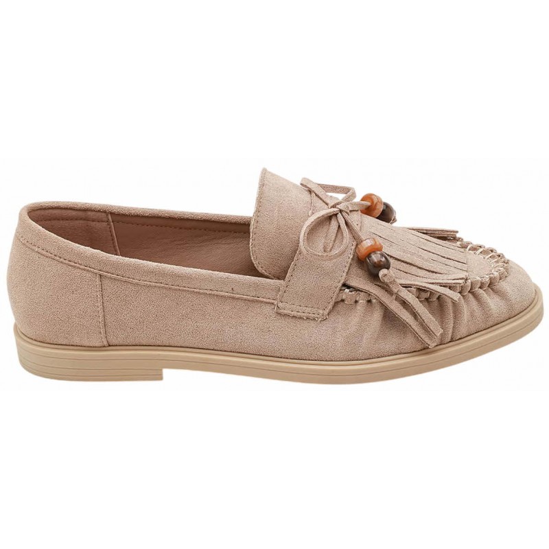 Beige Flat Fringe Bead Loafers