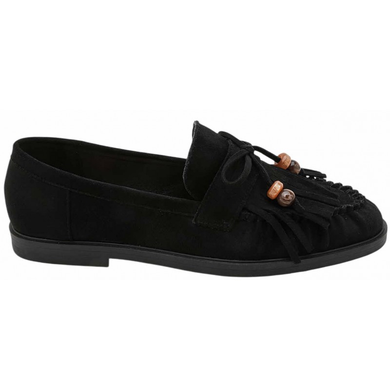 Black Flat Fringe Bead Loafers