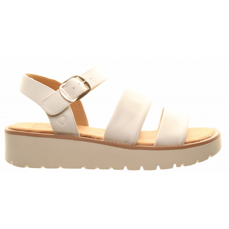 Heavenly Feet White 3 Strap Wedge Sandals