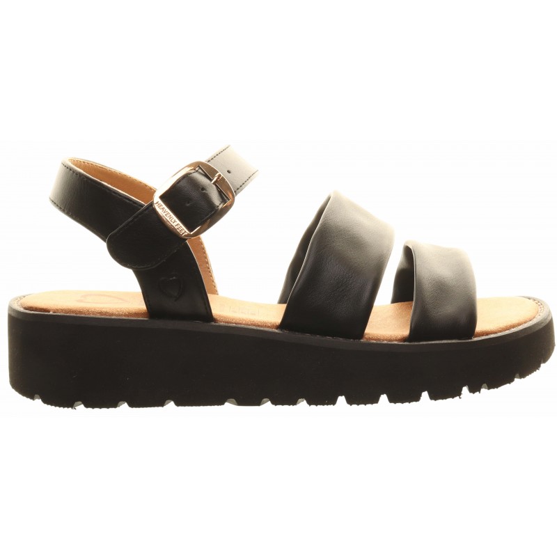 Heavenly Feet Black 3 Strap Wedge Sandals