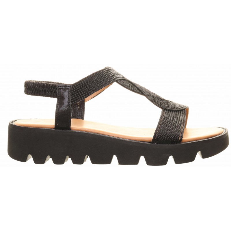 Heavenly Feet Black Hessian Effect Wedge Sandals