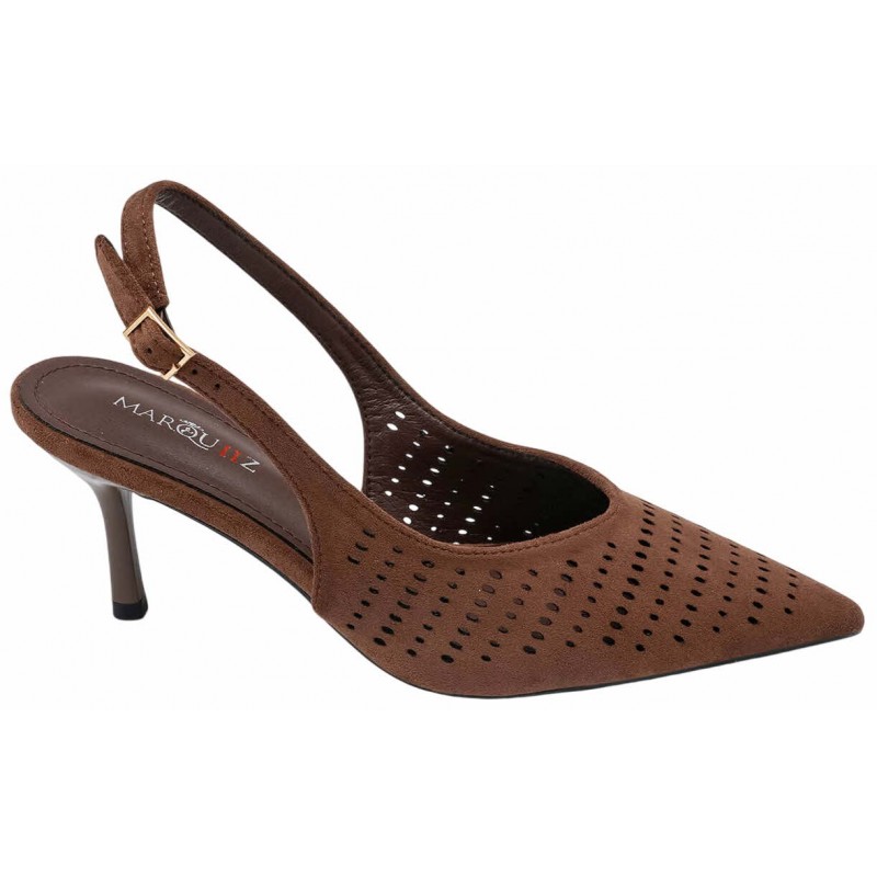 Brown Sling Back Mid Heel Courts