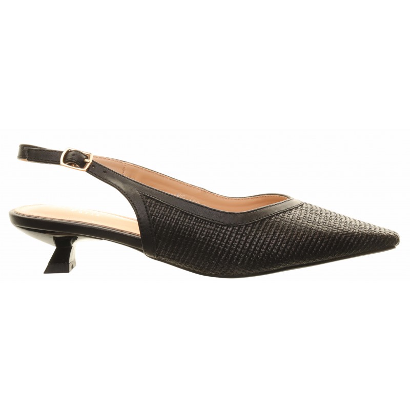 Black Hessian Print Kittten Heel Sling Back Court