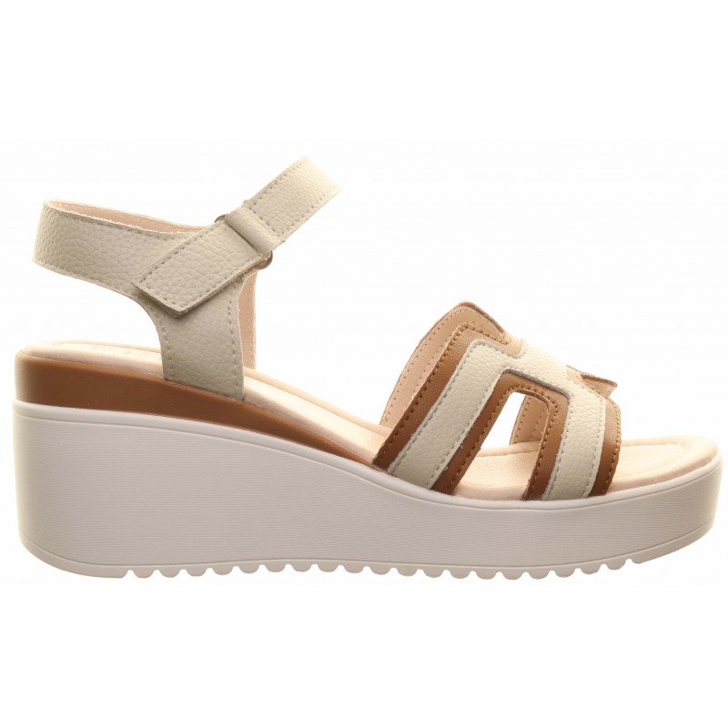Redz Beige and Tan Wedge Velcro Sandals