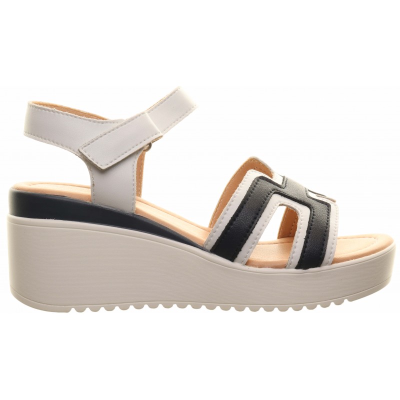 Redz White and Navy Wedge Velcro Sandals