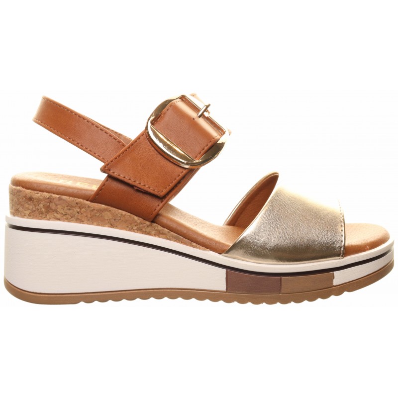 Redz Tan Square Buckle Wedge Sandals