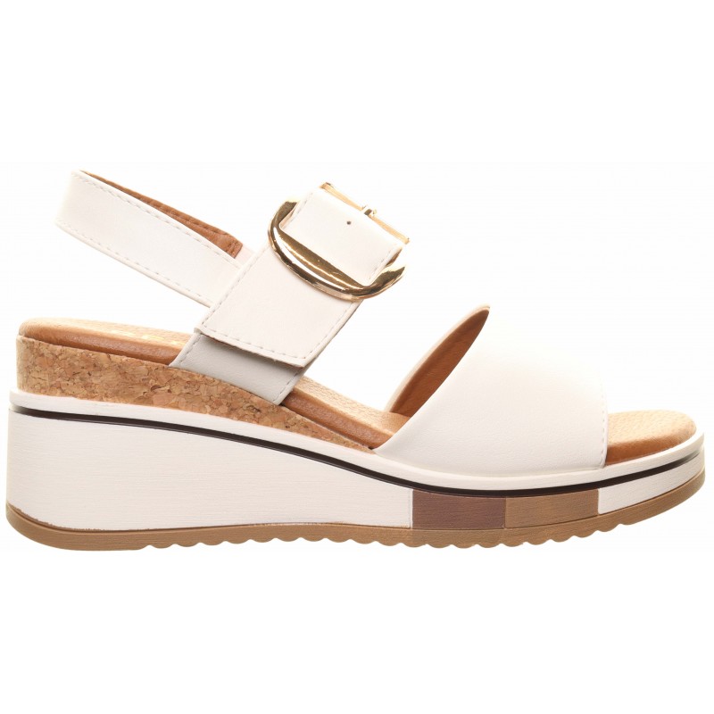 Redz White Square Buckle Wedge Sandals