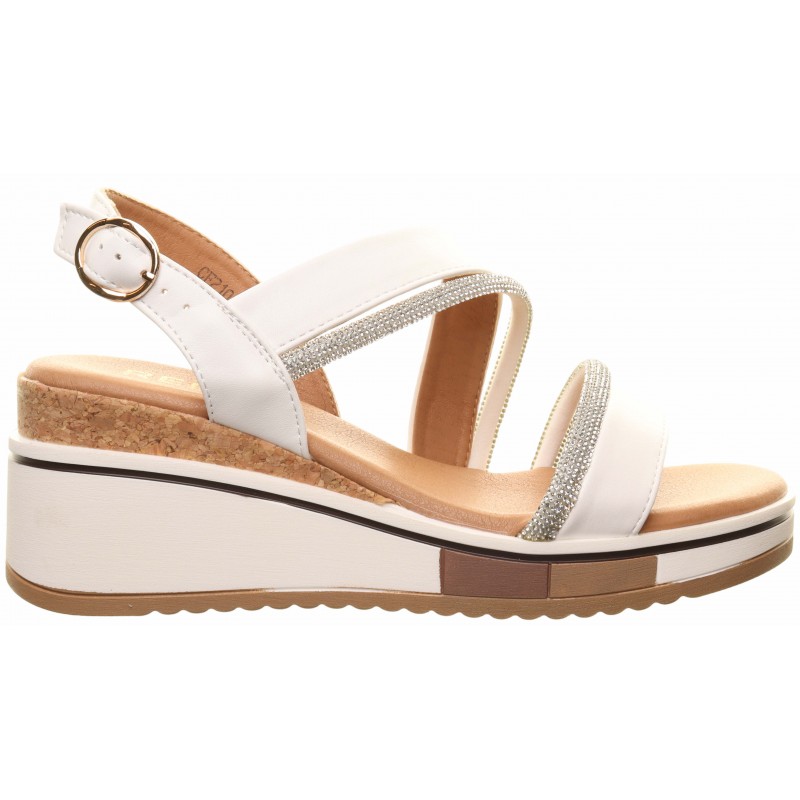 Redz White Diamante Cross Strap Wedge Sandals