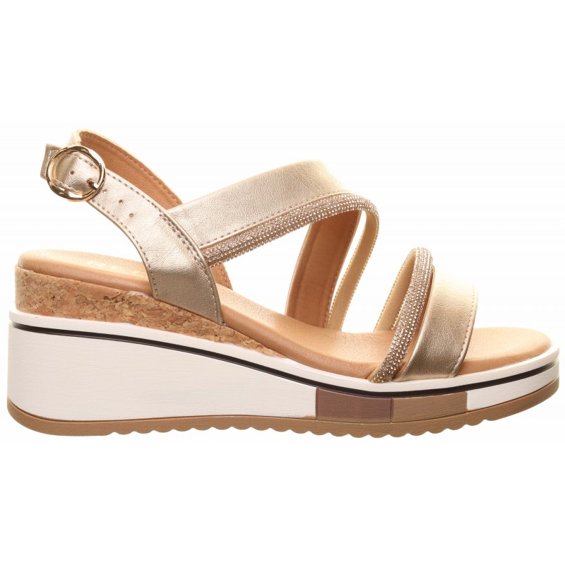 Redz Gold Diamante Cross Strap Wedge Sandals