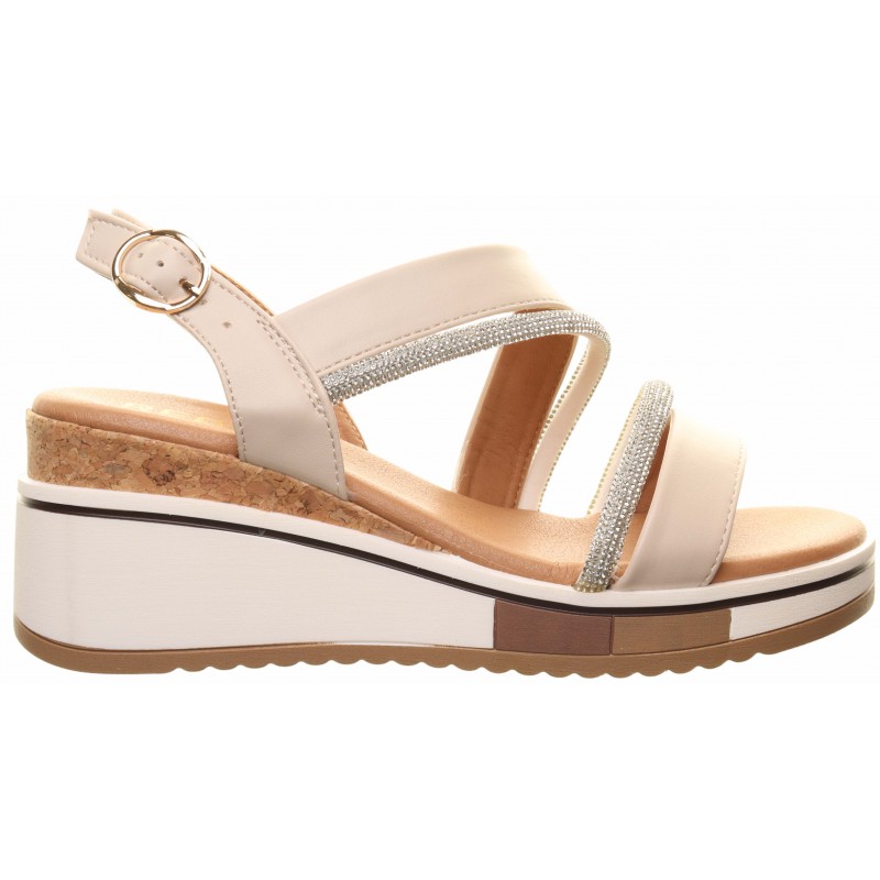Redz Beige Diamante Cross Strap Wedge Sandals