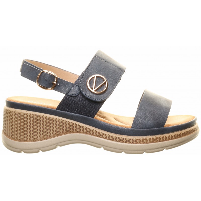 Navy Low Wedge V Trim Sandal
