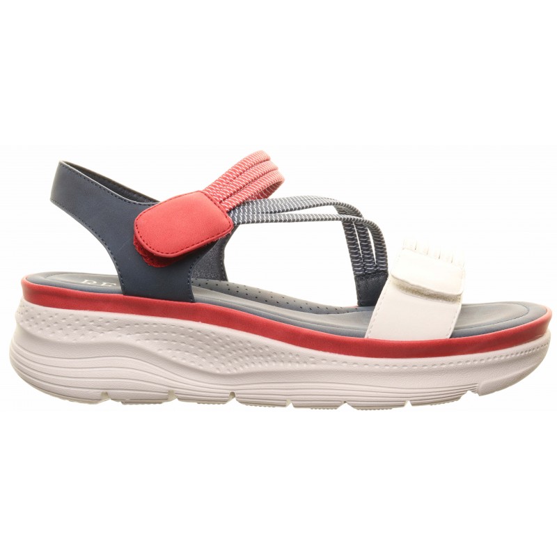 Redz Navy Red Low Wedge Elasticated Sandal