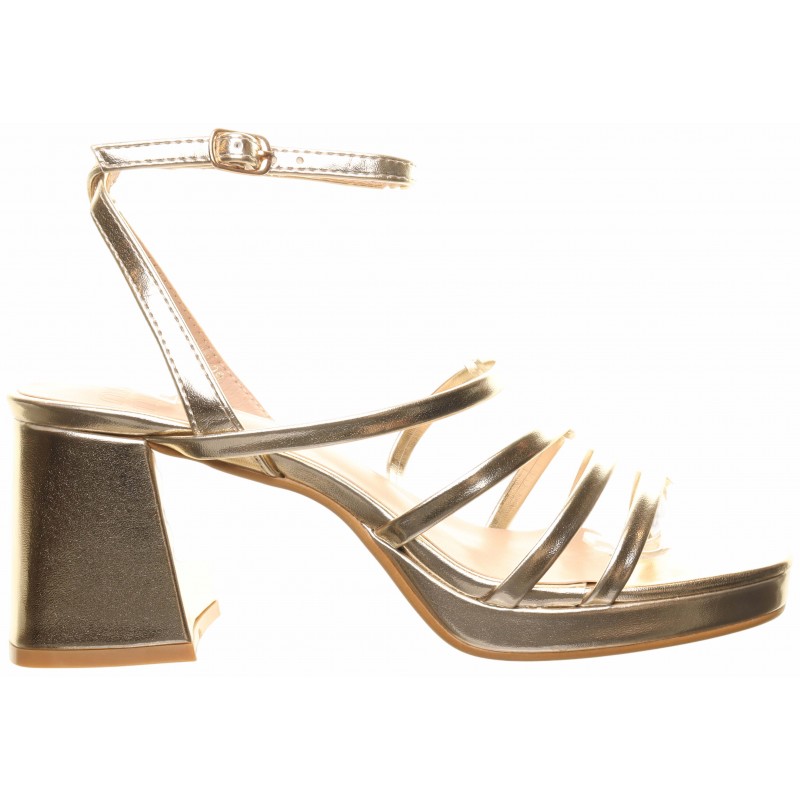 Gold Block Heel Platform Strappy Sandal