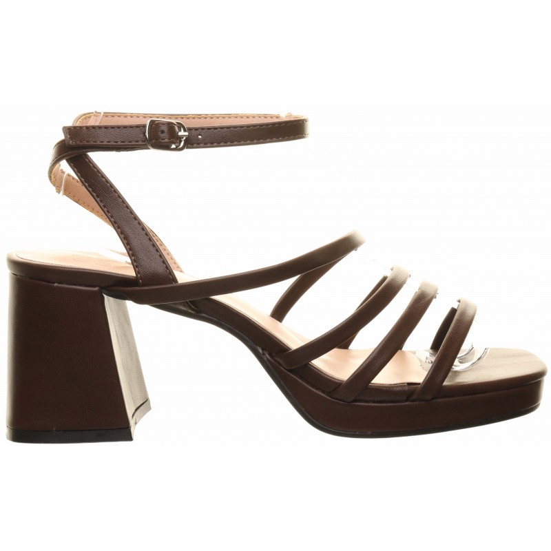 Brown Block Heel Platform Strappy Sandal