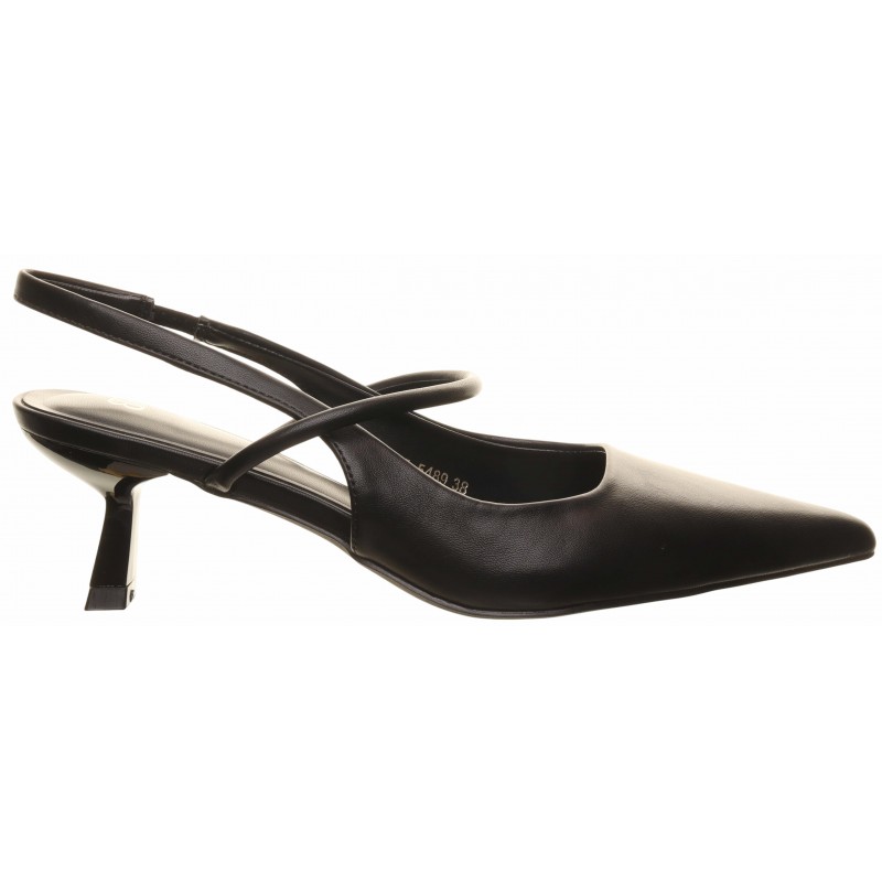 Black Low Heel Instep Strap Sling Back Courts