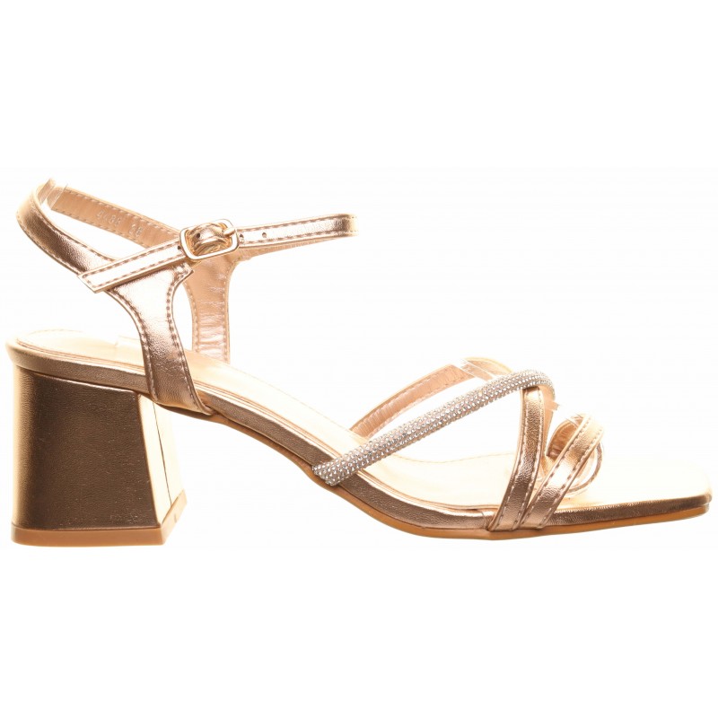 Gold Block Heel Metallic Sandals