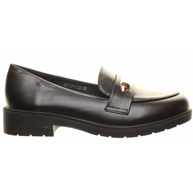 Black Chunky Oval Trim Loafers