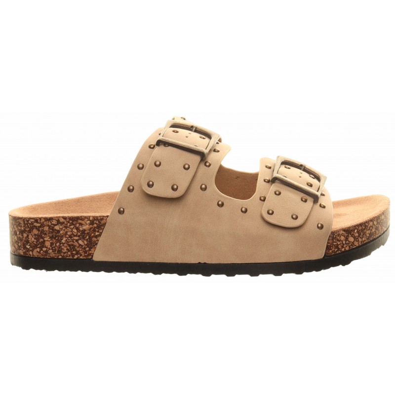 Heavenly Feet Beige Two Strap Stud Foot-bed Sandal