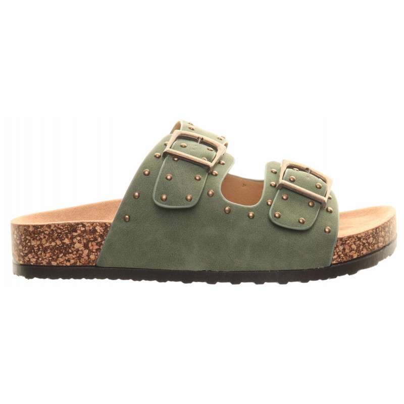 Heavenly Feet Green Two Strap Stud Foot-bed Sandal