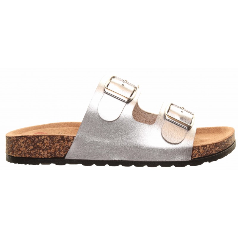 Heavenly Feet Silver Two Strap Foot Bed Sandals