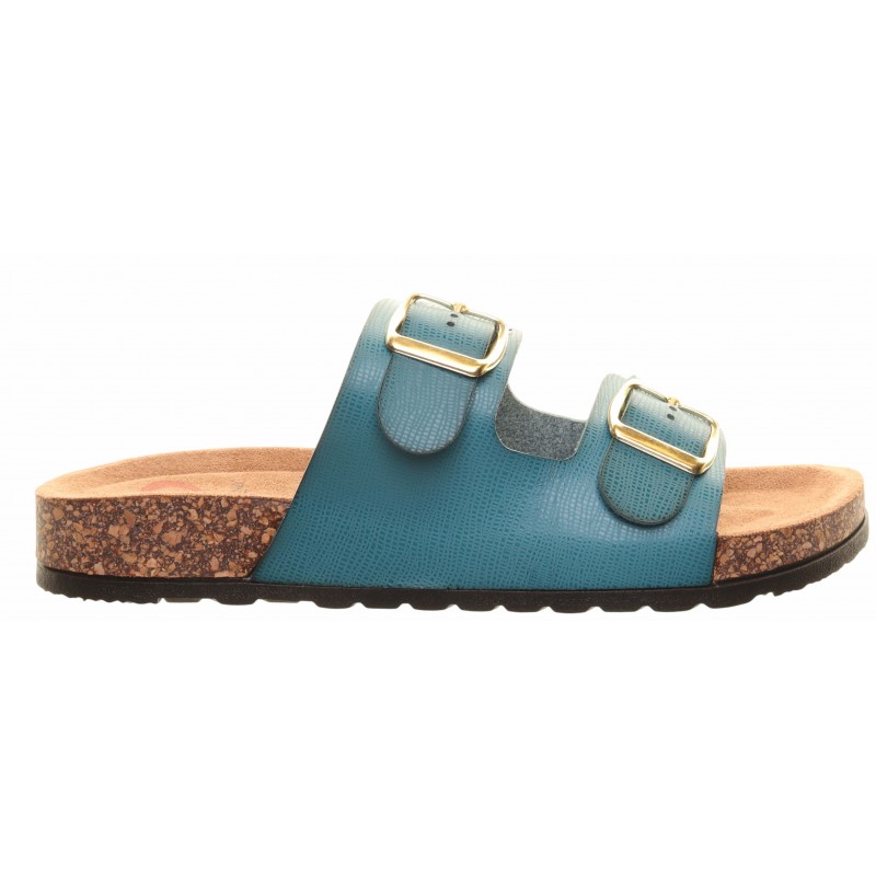 Heavenly Feet Blue Two Strap Foot Bed Sandals
