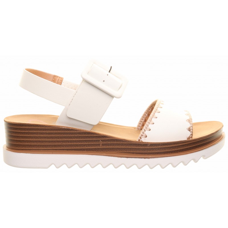 Heavenly Feet White Stitch Strap Wedge Sandals