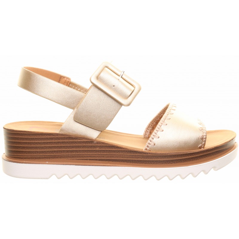 Heavenly Feet Gold Stitch Strap Wedge Sandals