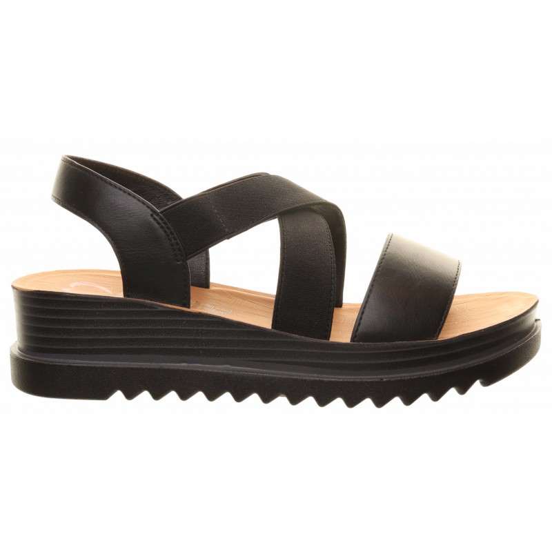 Heavenly Feet Black Cross Strap Wedge Sandals