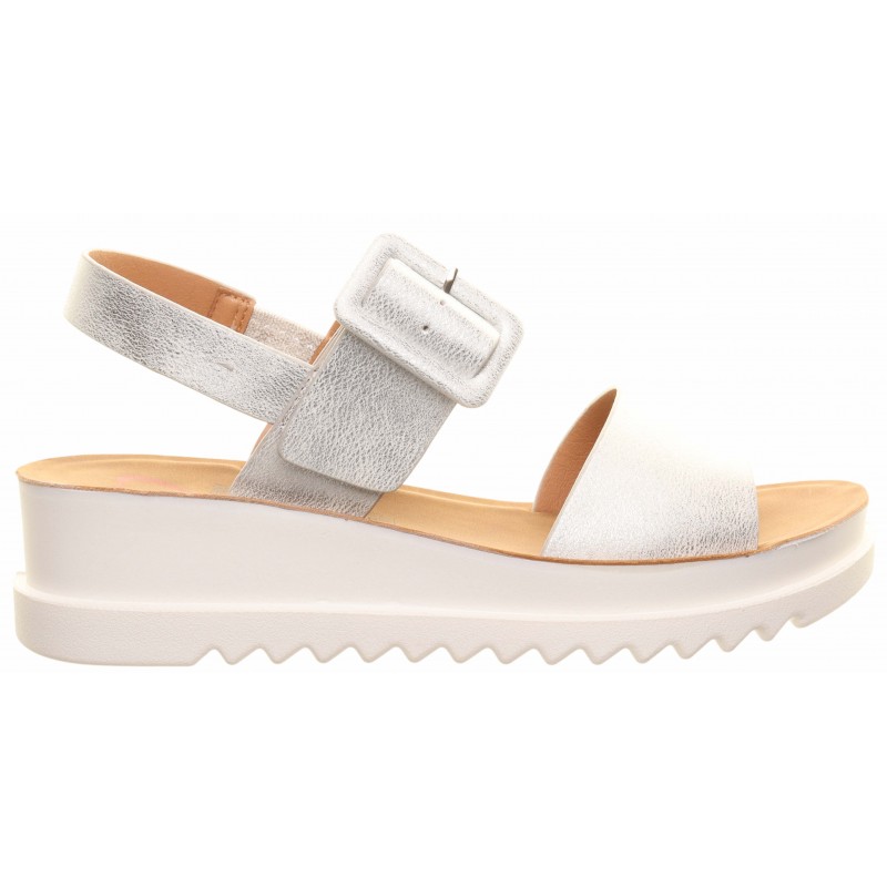 Heavenly Feet Silver Two Strap Wedge Sandals