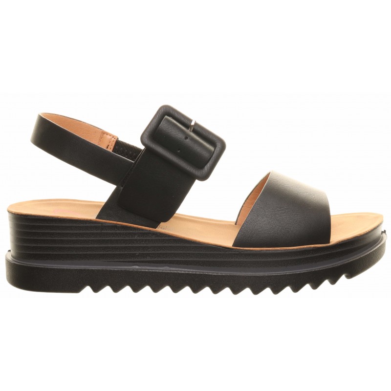 Heavenly Feet Black Two Strap Wedge Sandals