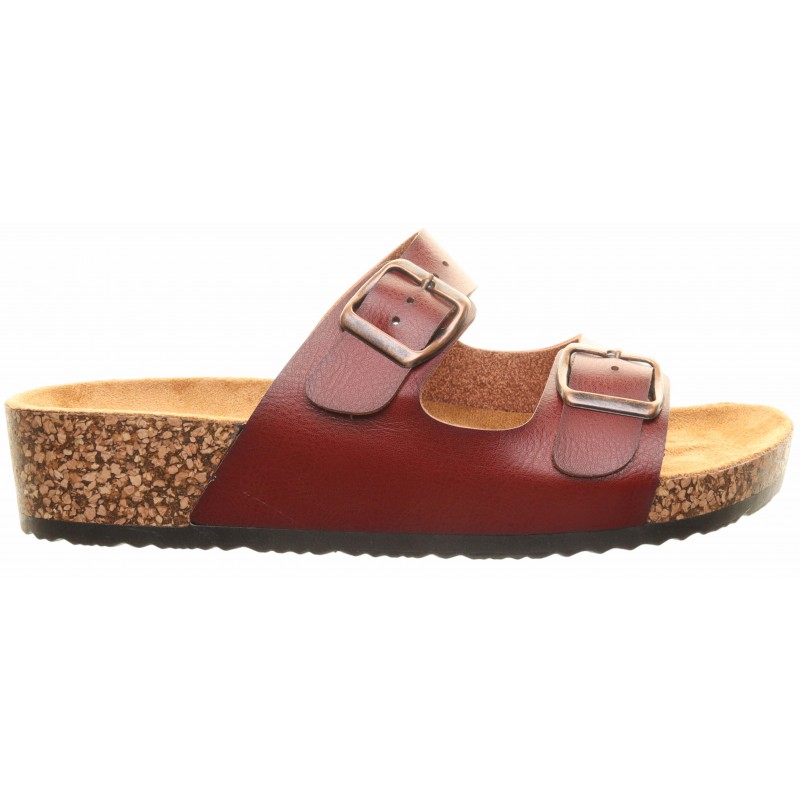 Heavenly Feet Brown Two Strap Low Wedge Foot-Bed Mules