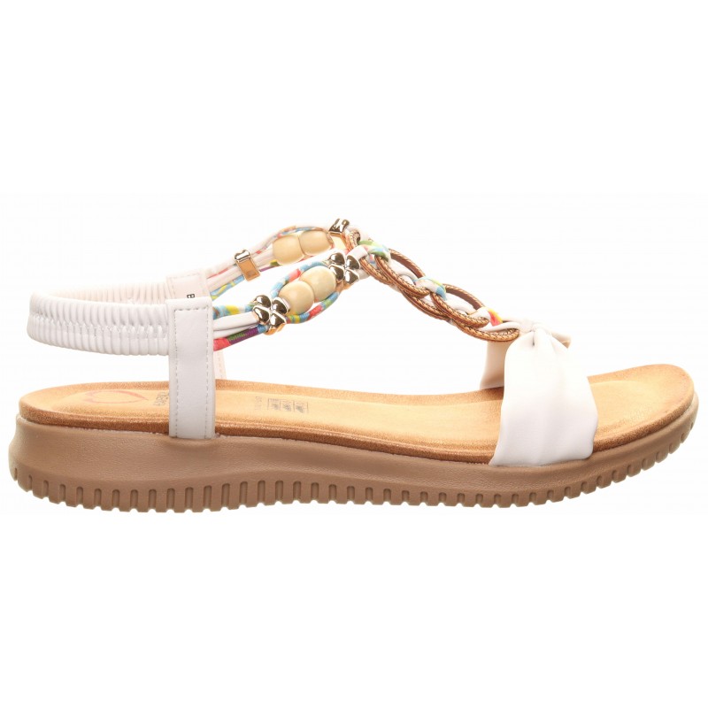 Heavenly Feet White Ribbon Trim Flat Sandals