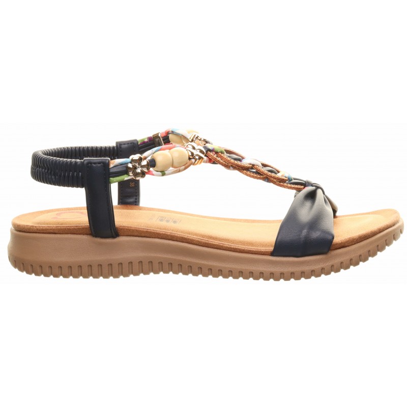 Heavenly Feet Navy Ribbon Trim Flat Sandals