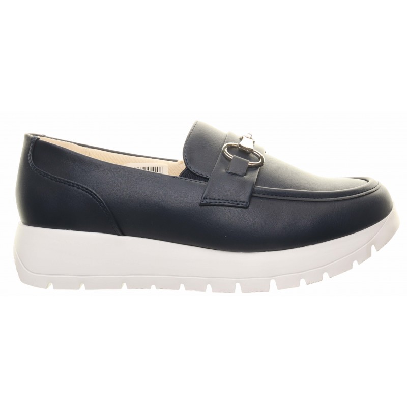 Heavenly Feet Navy Wedge Snaffle Trim Loafers