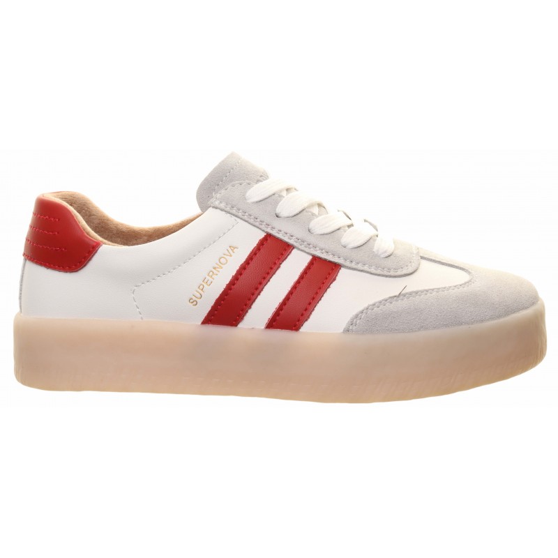 Drilleys White Red Two Stripe Trainer