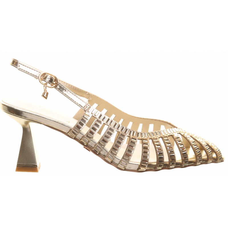 Una Healy Gold Strappy Sling Back Sandals