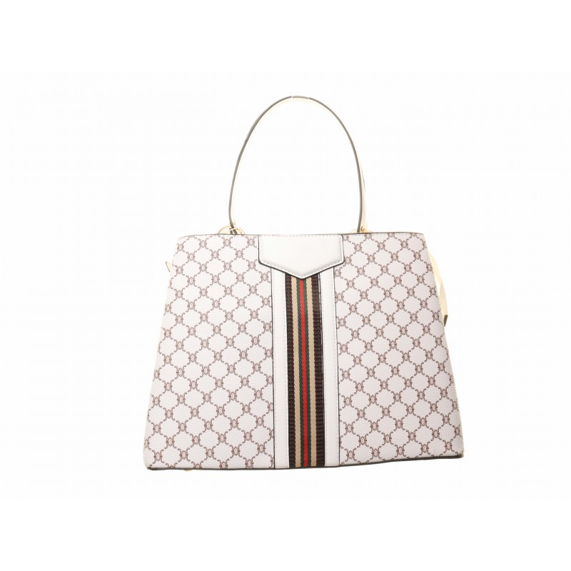 White Front Stripe Printed Bag