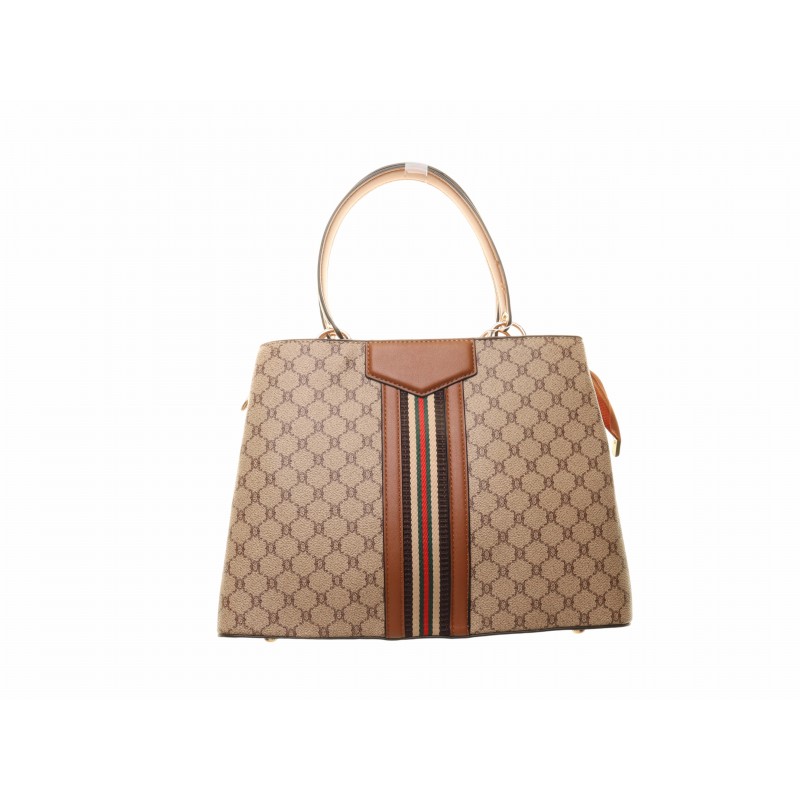 Taupe Front Stripe Printed Bag
