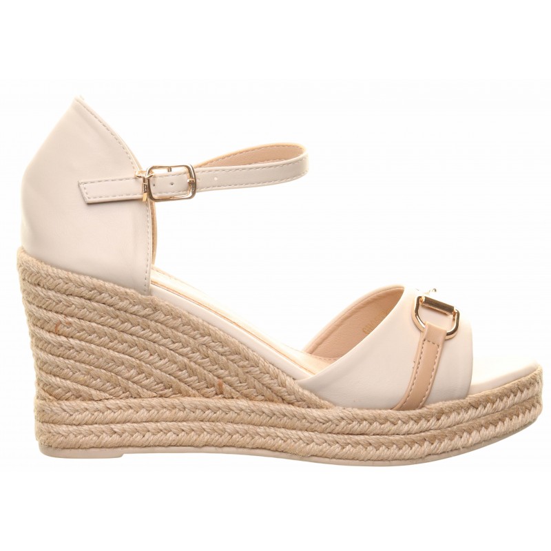 Una Healy Beige Snaffle Trim Wedge Sandals