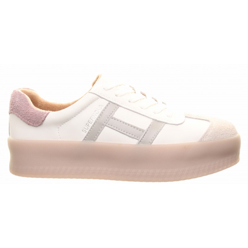 Drilleys White Grey High Sole Stripe Trainer