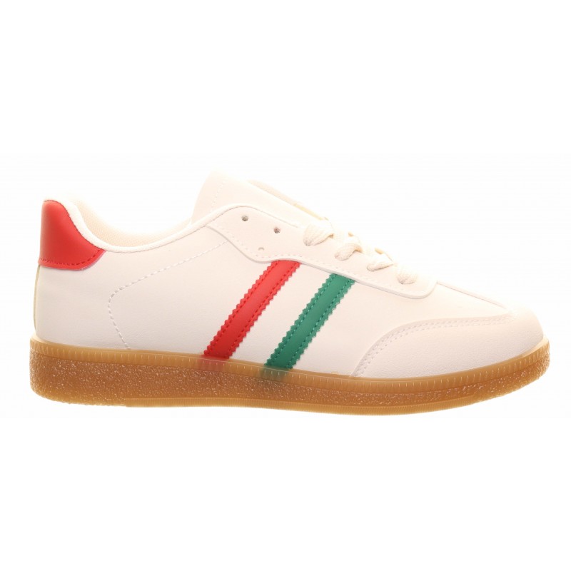 Red Green Two Stripe Gum Sole Trainer