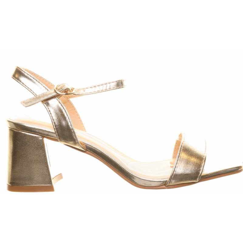 Gold Two Part Low Block Heel Sandals