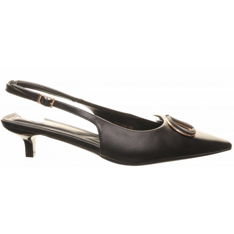 Black Front Trim Kitten Heel Courts