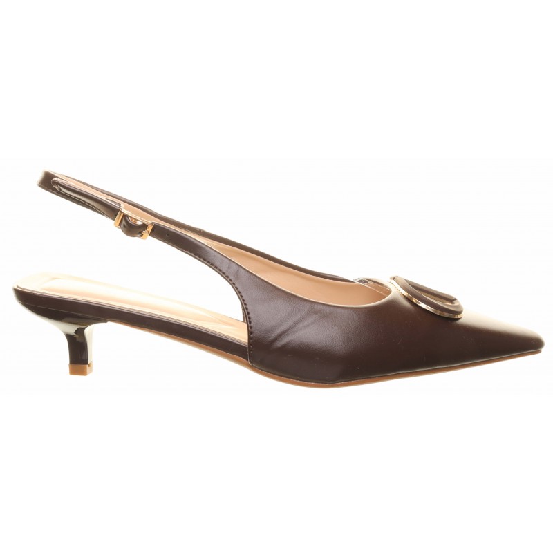Brown Front Trim Kitten Heel Courts