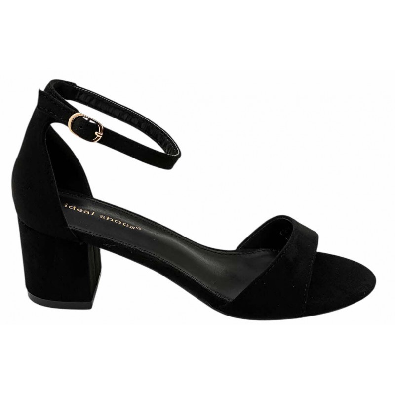 Black Two Part Block Heel Sandals